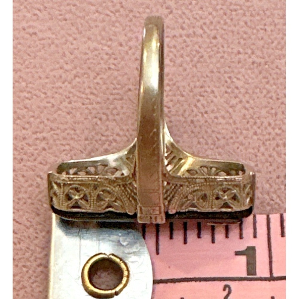 Antique 14K White Gold Eastern Star Onyx Filigree Ring Sz 5 Missing Diamond READ - Picture 12 of 12